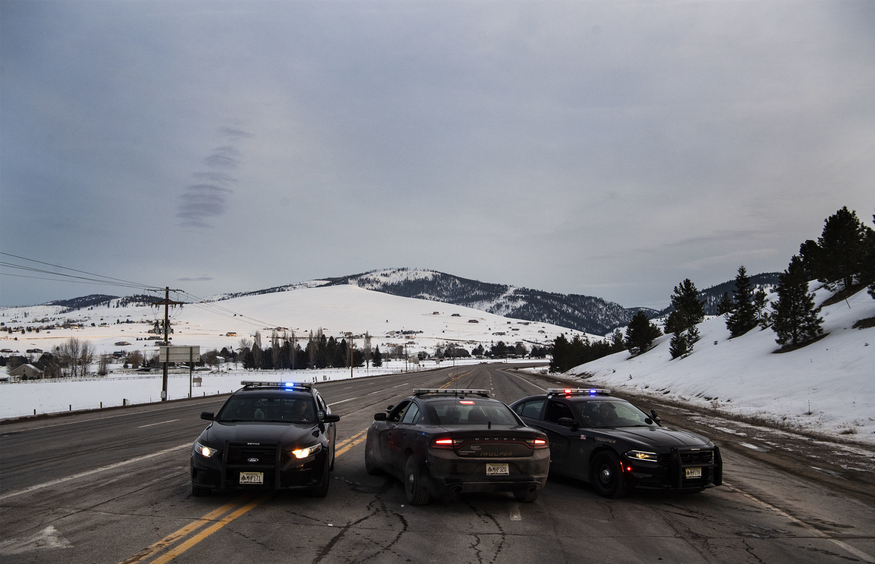 Montana State Troopers man the roadblock